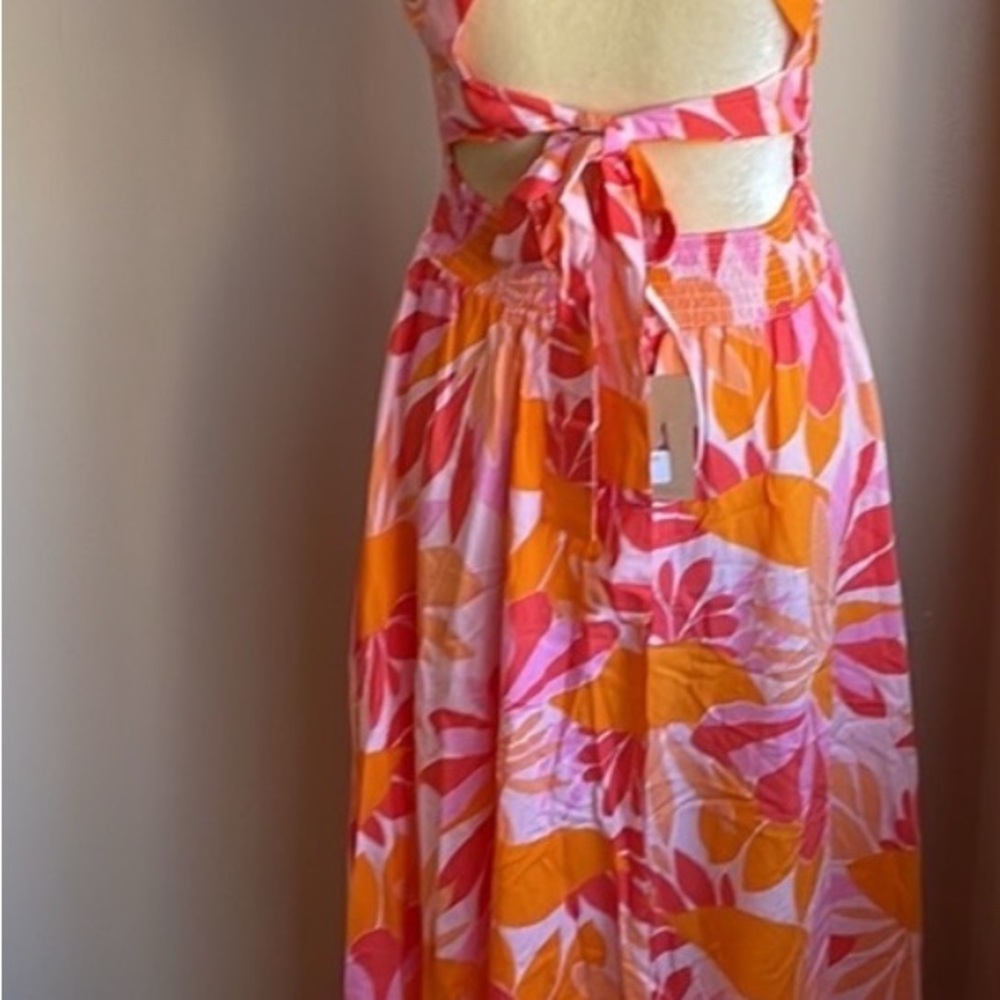 Anthropologie Abel the Label Floral Maxi Dress with Tie back- Orange and Pink XS - Picture 4 of 9
